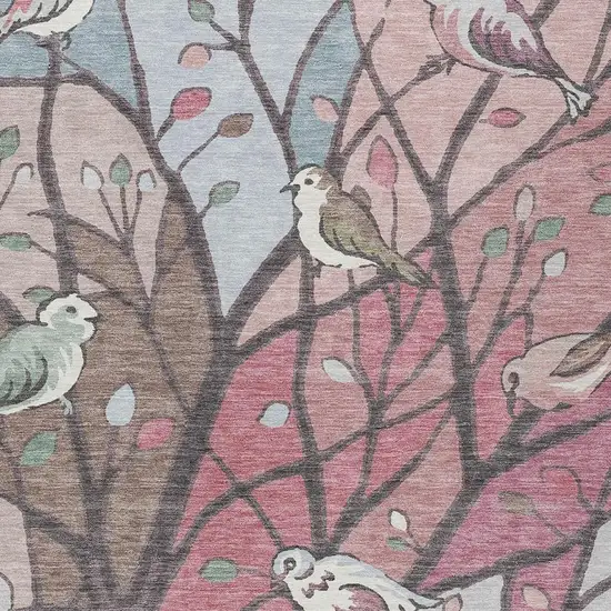 Blush Blue And Brown Botanical Leaves Washable Indoor Outdoor Area Rug Photo 7