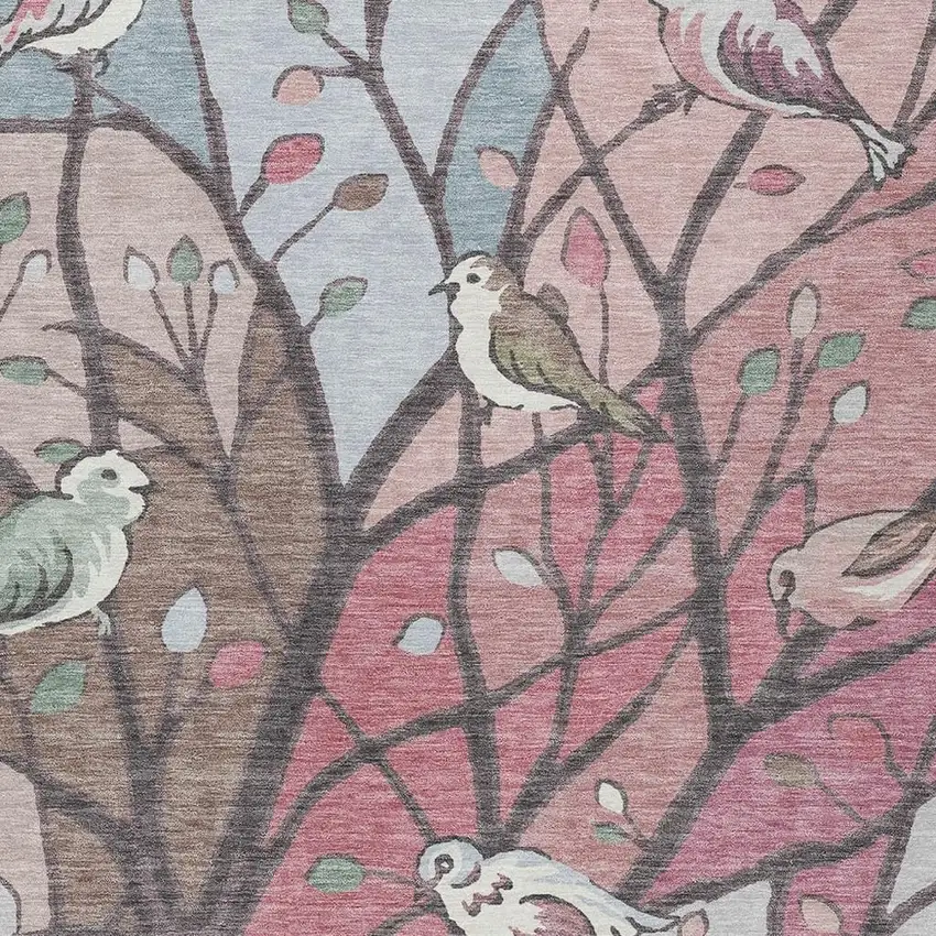 Blush Blue And Brown Botanical Leaves Washable Indoor Outdoor Area Rug Photo 7