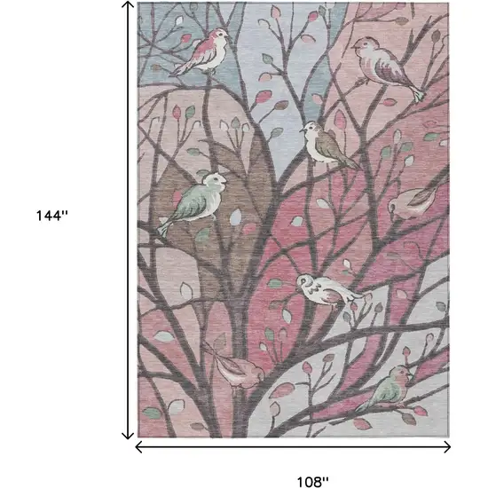 Blush Blue And Brown Botanical Leaves Washable Indoor Outdoor Area Rug Photo 3