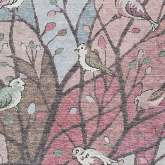 Blush Blue And Brown Botanical Leaves Washable Indoor Outdoor Area Rug Photo 7