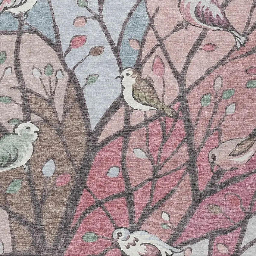 Blush Blue And Brown Botanical Leaves Washable Indoor Outdoor Area Rug Photo 7