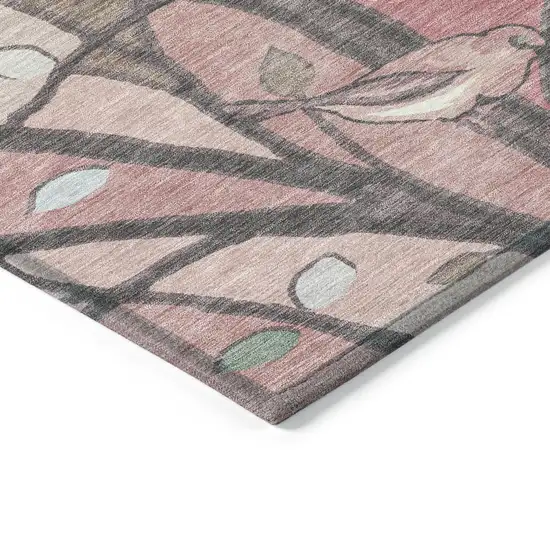 Blush Blue And Brown Botanical Leaves Washable Indoor Outdoor Area Rug Photo 5