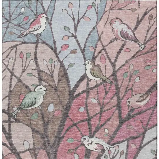 Blush Blue And Brown Botanical Leaves Washable Indoor Outdoor Area Rug Photo 6