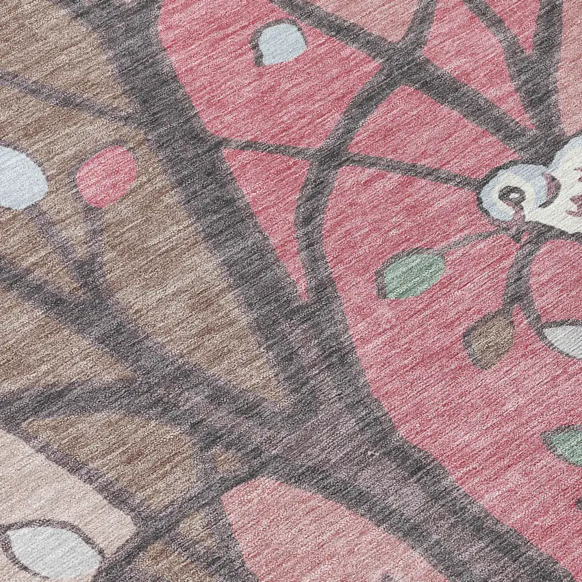 Blush Blue And Brown Botanical Leaves Washable Indoor Outdoor Area Rug Photo 8