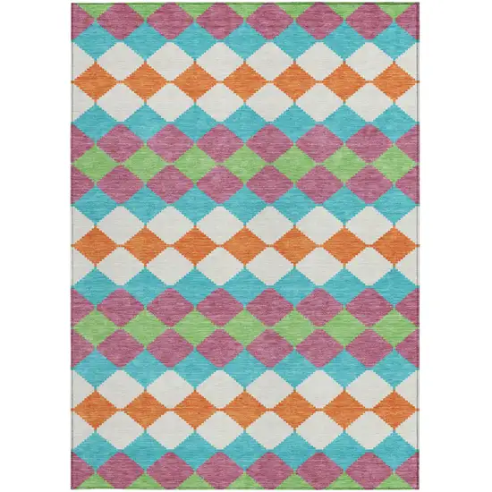 Blush Blue And Copper Geometric Washable Indoor Outdoor Area Rug Photo 7