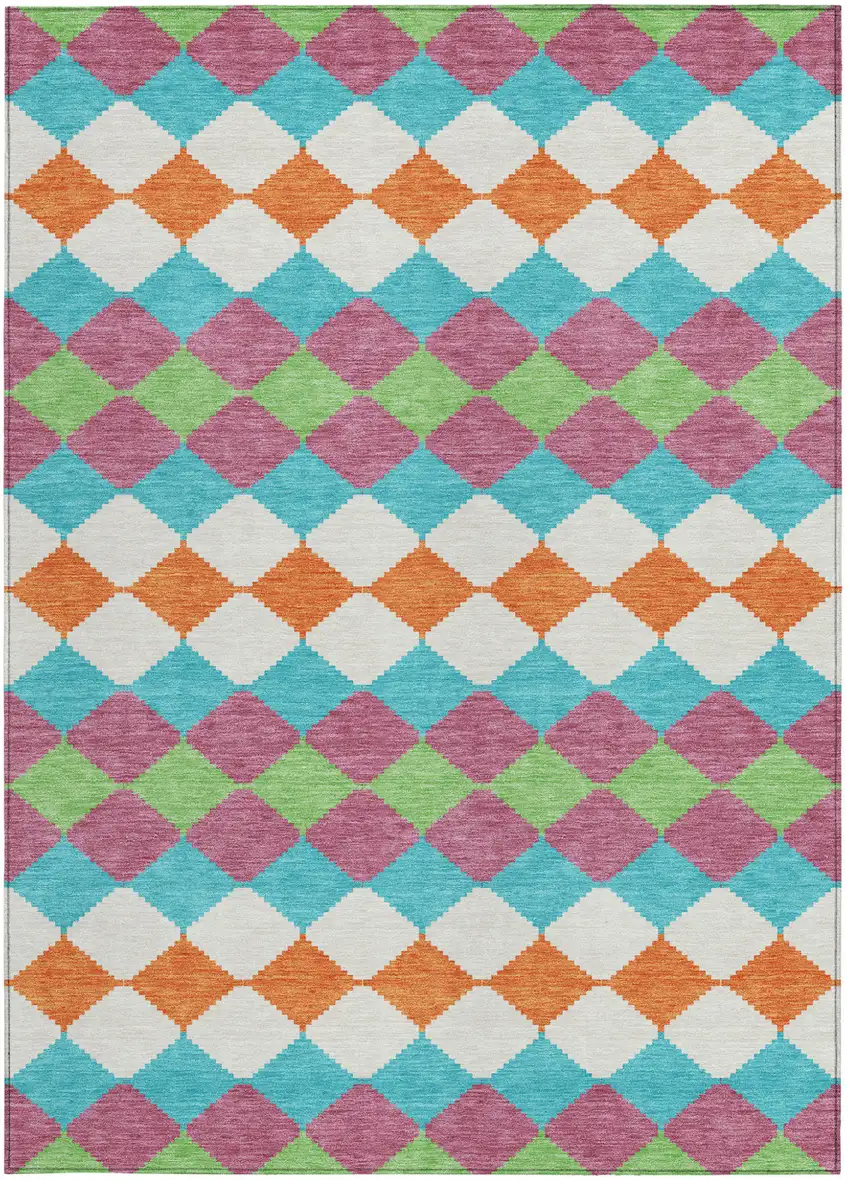 Blush Blue And Copper Geometric Washable Indoor Outdoor Area Rug Photo 7