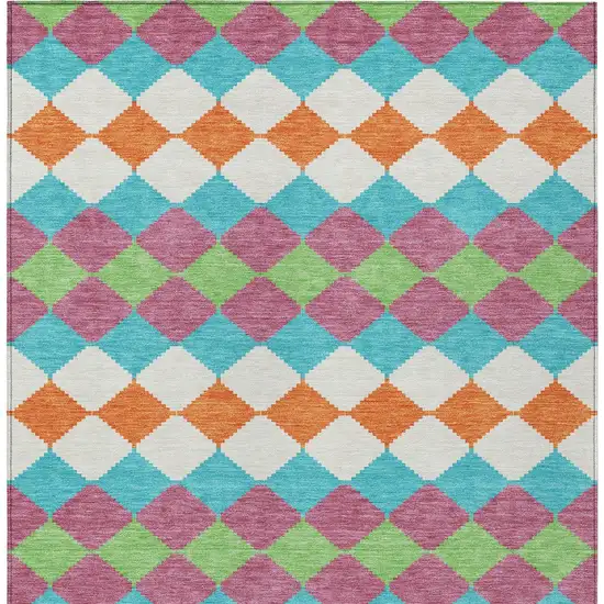 Blush Blue And Copper Geometric Washable Indoor Outdoor Area Rug Photo 6