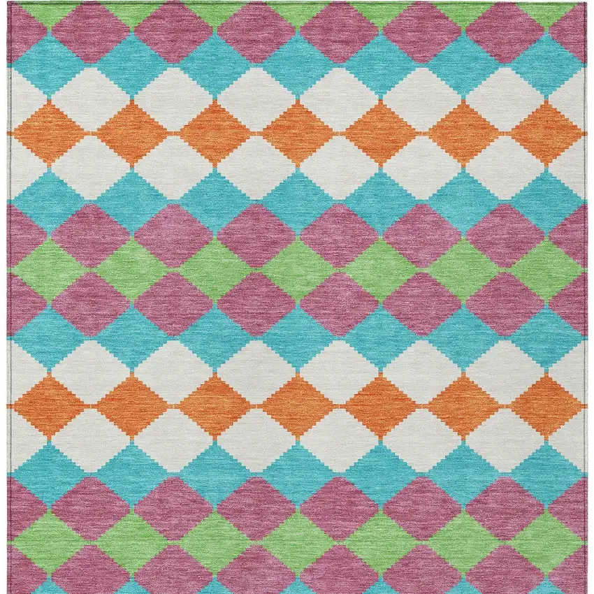 Blush Blue And Copper Geometric Washable Indoor Outdoor Area Rug Photo 6