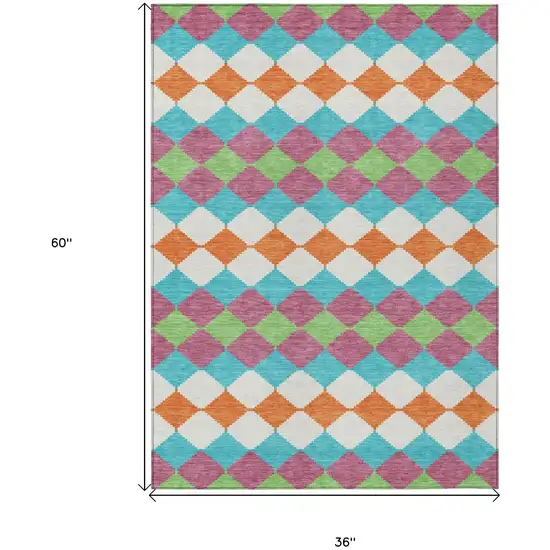 Blush Blue And Copper Geometric Washable Indoor Outdoor Area Rug Photo 3