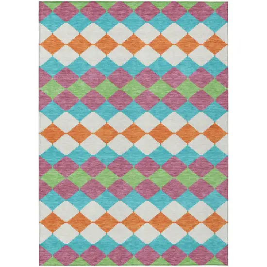 Blush Blue And Copper Geometric Washable Indoor Outdoor Area Rug Photo 2