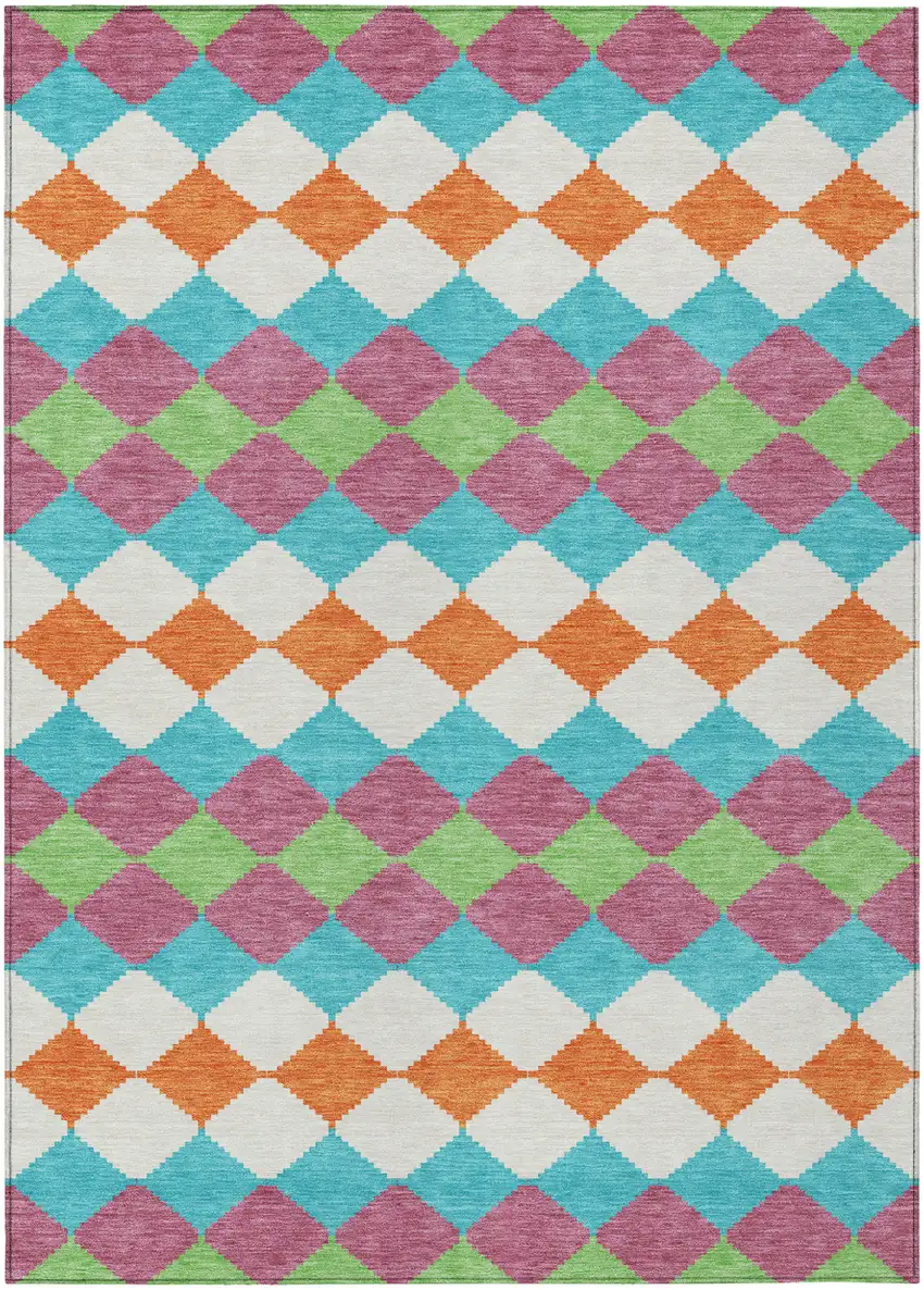 Blush Blue And Copper Geometric Washable Indoor Outdoor Area Rug Photo 2