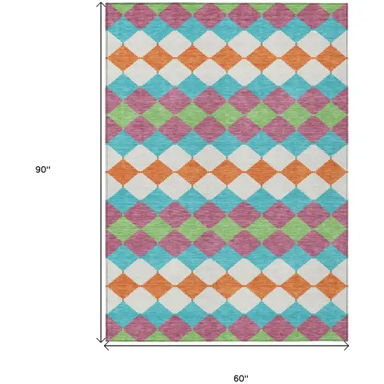 Blush Blue And Copper Geometric Washable Indoor Outdoor Area Rug Photo 3