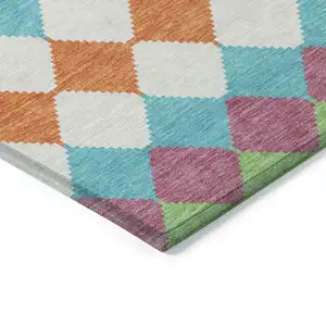 Photo of Blush Blue And Copper Geometric Washable Indoor Outdoor Area Rug