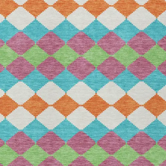 Blush Blue And Copper Geometric Washable Indoor Outdoor Area Rug Photo 6