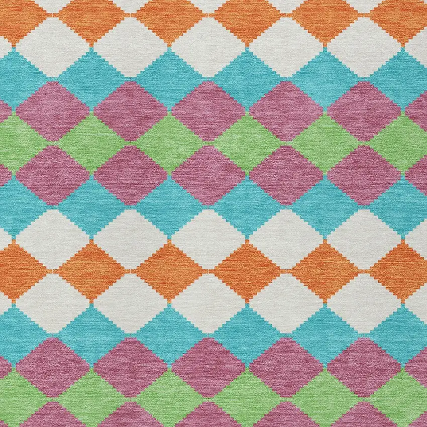 Blush Blue And Copper Geometric Washable Indoor Outdoor Area Rug Photo 6