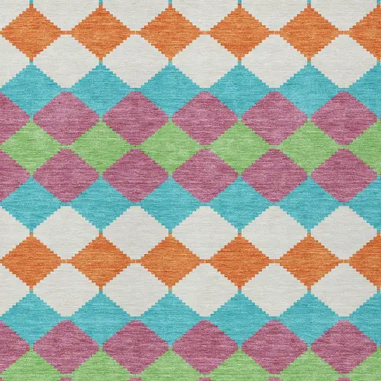 Blush Blue And Copper Geometric Washable Indoor Outdoor Area Rug Photo 6