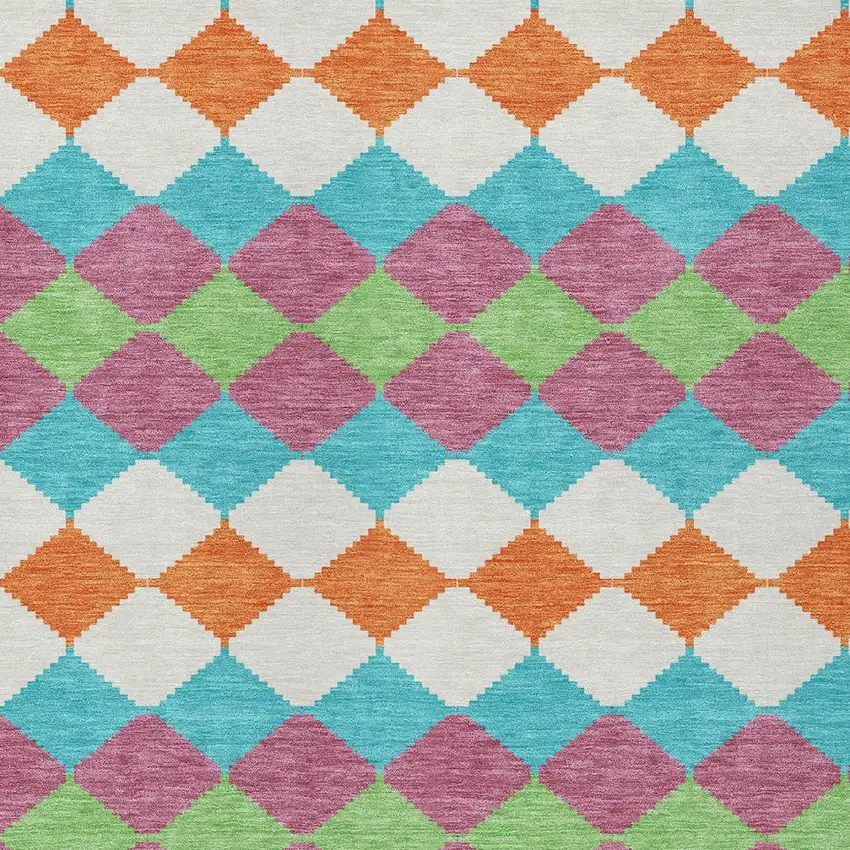 Blush Blue And Copper Geometric Washable Indoor Outdoor Area Rug Photo 6