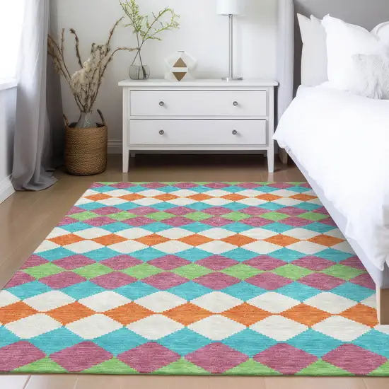 Blush Blue And Copper Geometric Washable Indoor Outdoor Area Rug Photo 9