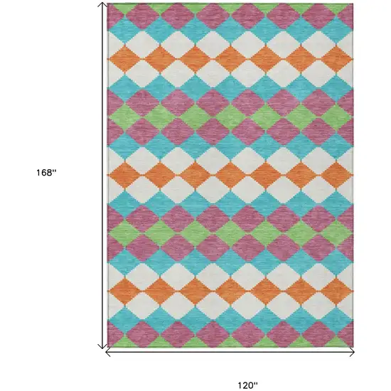 Blush Blue And Copper Geometric Washable Indoor Outdoor Area Rug Photo 3