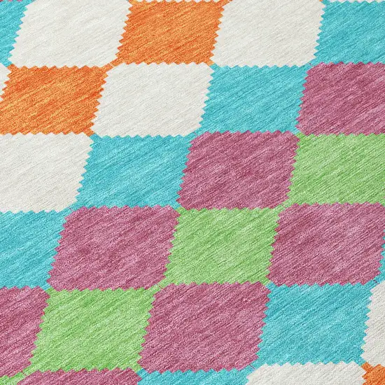 Blush Blue And Copper Geometric Washable Indoor Outdoor Area Rug Photo 5
