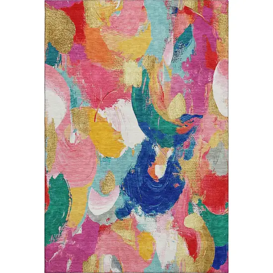 Blush Blue And Emerald Abstract Washable Area Rug With UV Protection Photo 7
