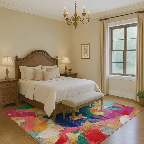 Blush Blue And Emerald Abstract Washable Area Rug With UV Protection Photo 6