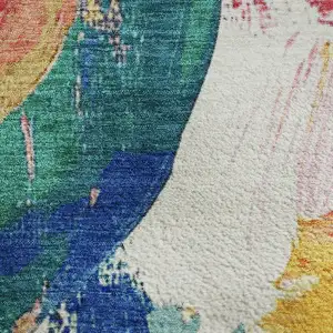 Photo of Blush Blue And Emerald Abstract Washable Area Rug With UV Protection