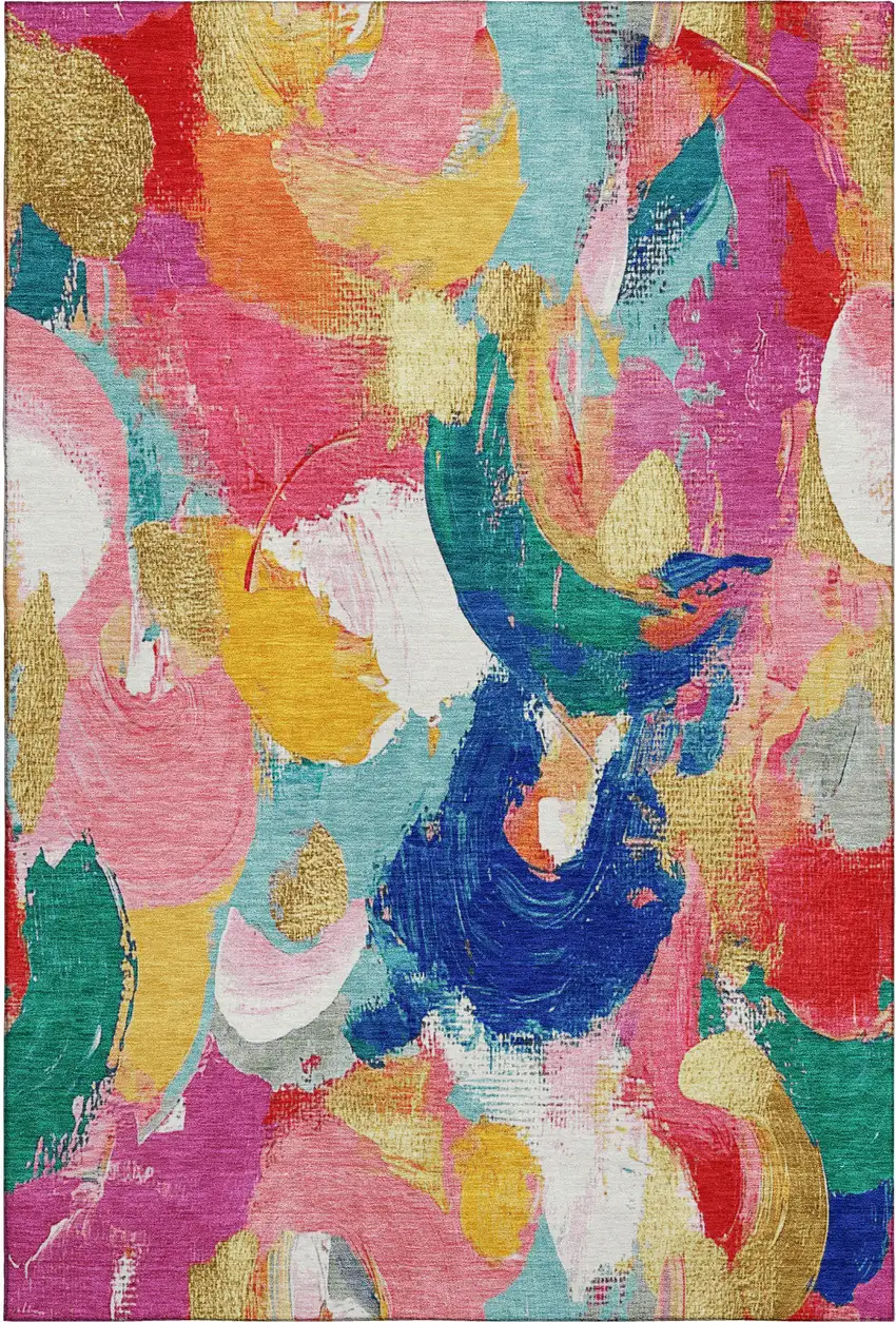 Blush Blue And Emerald Abstract Washable Area Rug With UV Protection Photo 7