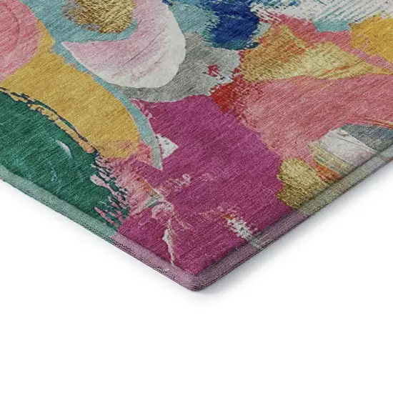 Blush Blue And Emerald Abstract Washable Area Rug With UV Protection Photo 9