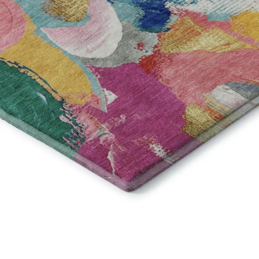 Blush Blue And Emerald Abstract Washable Area Rug With UV Protection Photo 9
