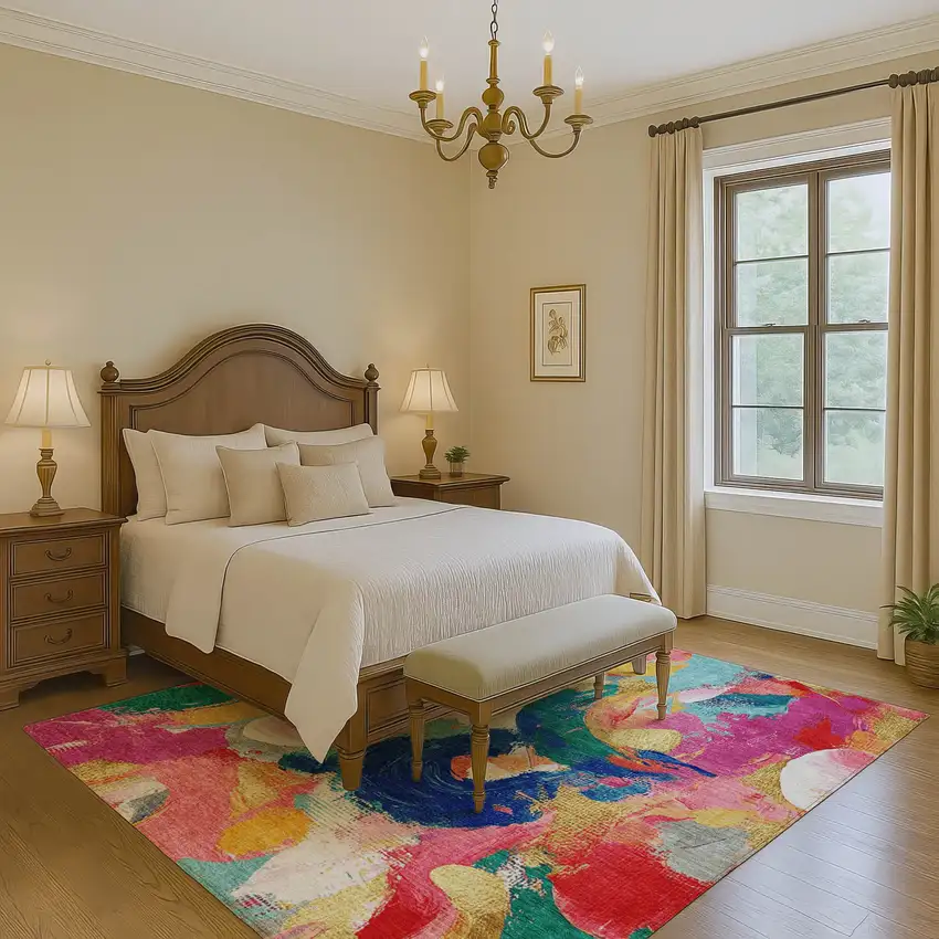 Blush Blue And Emerald Abstract Washable Area Rug With UV Protection Photo 6