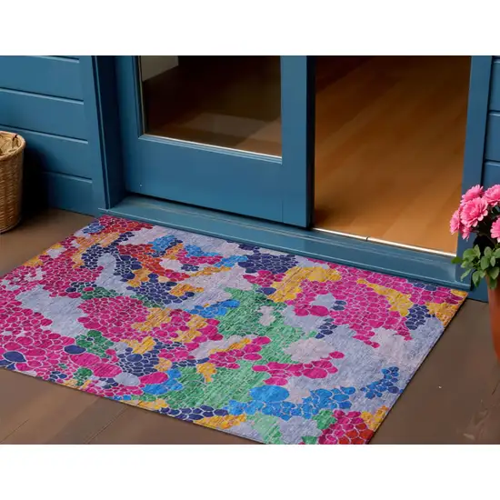 Blush Blue And Green Geometric Washable Indoor Outdoor Area Rug Photo 2