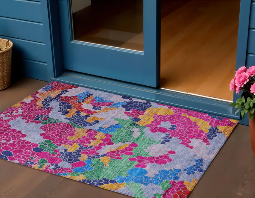 Blush Blue And Green Geometric Washable Indoor Outdoor Area Rug Photo 2