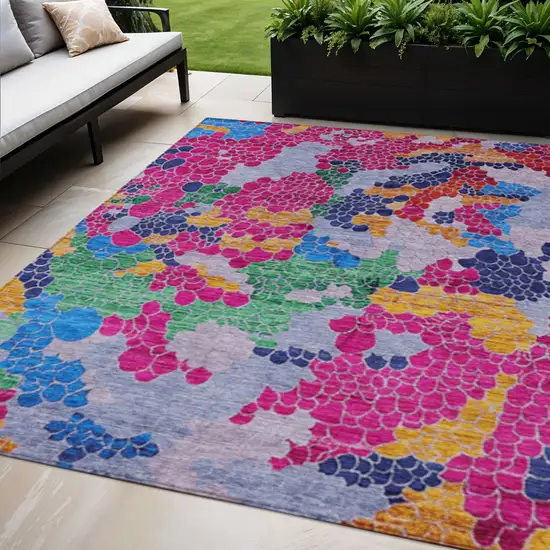 Blush Blue And Green Geometric Washable Indoor Outdoor Area Rug Photo 2