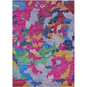 Photo of Blush Blue And Green Geometric Washable Indoor Outdoor Area Rug