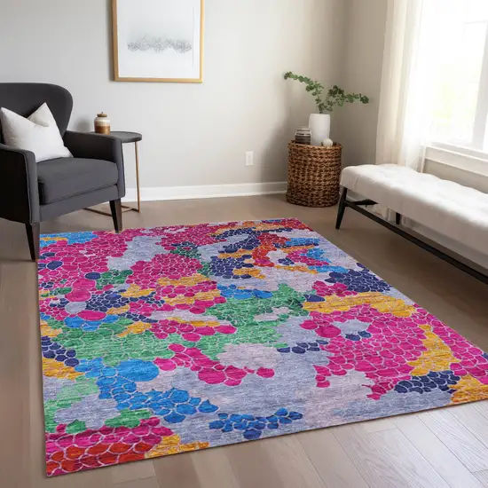 Blush Blue And Green Geometric Washable Indoor Outdoor Area Rug Photo 7