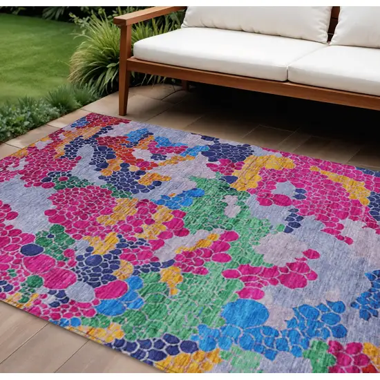 Blush Blue And Green Geometric Washable Indoor Outdoor Area Rug Photo 2