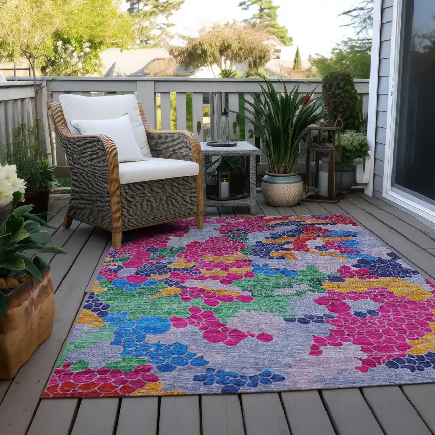 Blush Blue And Green Geometric Washable Indoor Outdoor Area Rug Photo 5