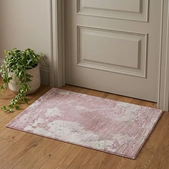 Blush Blue And Ivory Abstract Washable Area Rug With UV Protection Photo 1