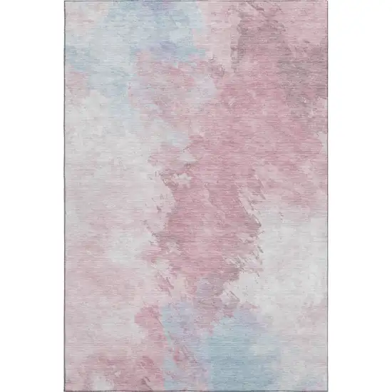 Blush Blue And Ivory Abstract Washable Area Rug With UV Protection Photo 6