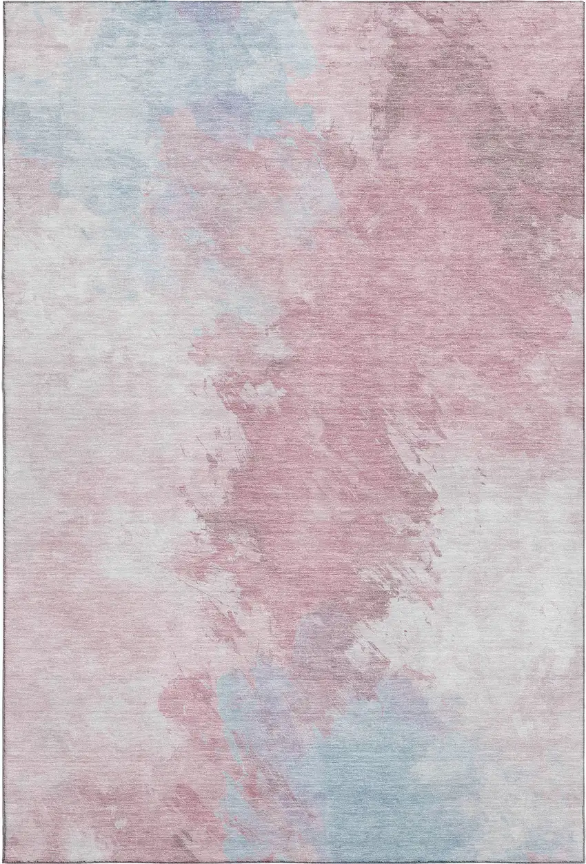 Blush Blue And Ivory Abstract Washable Area Rug With UV Protection Photo 6
