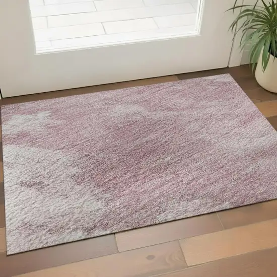 Blush Blue And Ivory Abstract Washable Area Rug With UV Protection Photo 2