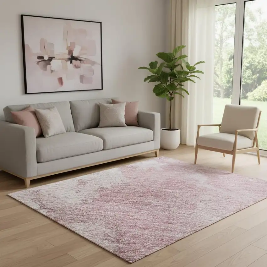 Blush Blue And Ivory Abstract Washable Area Rug With UV Protection Photo 2