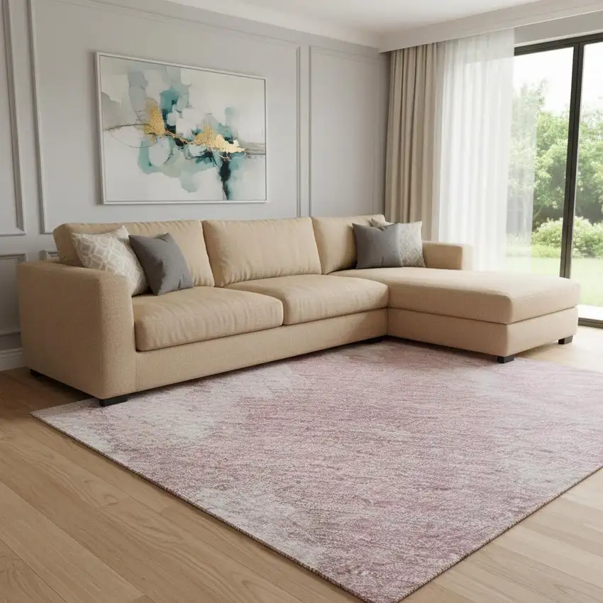 Blush Blue And Ivory Abstract Washable Area Rug With UV Protection Photo 2