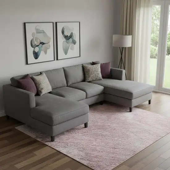 Blush Blue And Ivory Abstract Washable Area Rug With UV Protection Photo 2