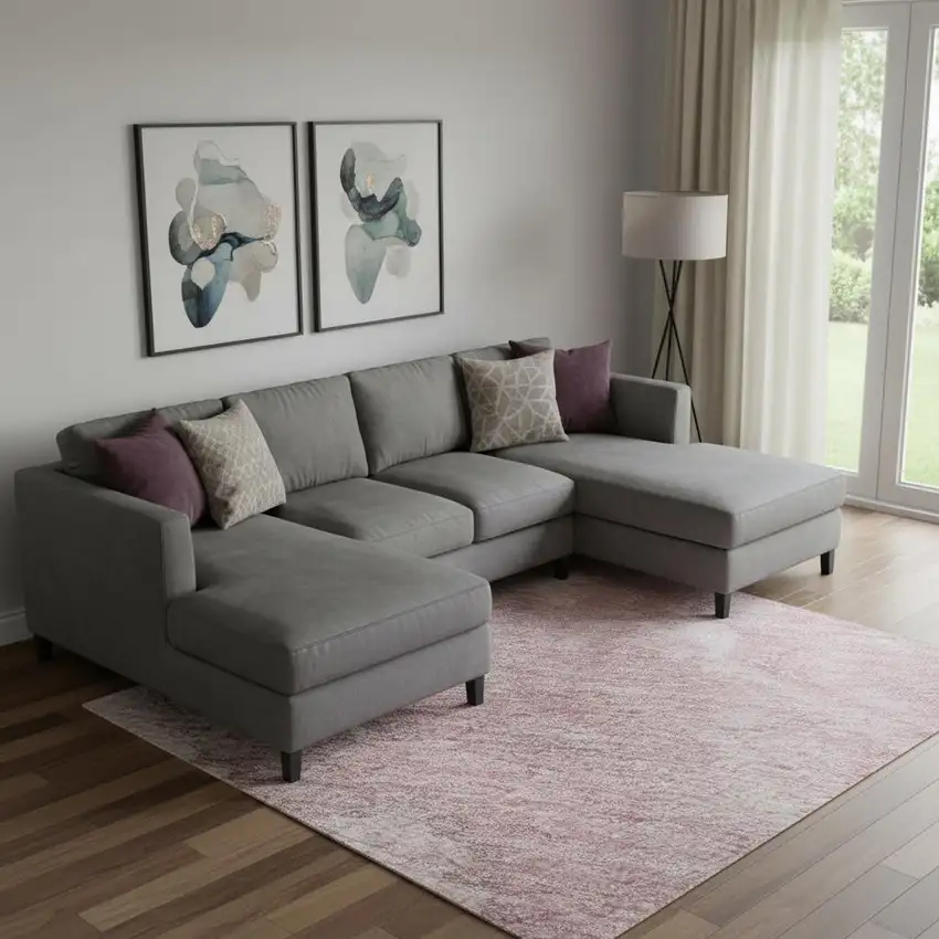 Blush Blue And Ivory Abstract Washable Area Rug With UV Protection Photo 2