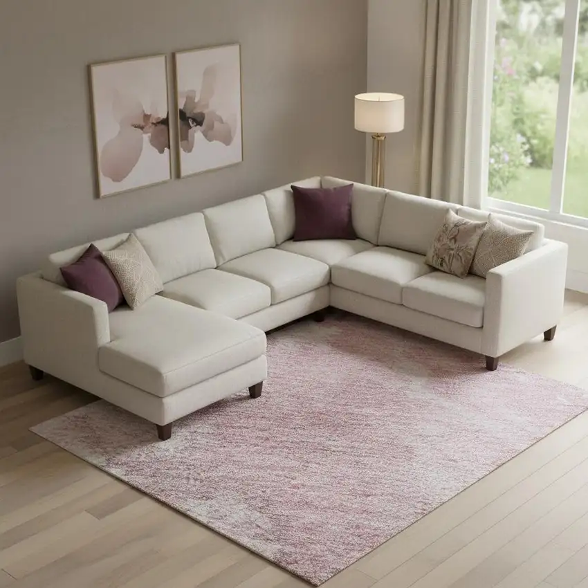 Blush Blue And Ivory Abstract Washable Area Rug With UV Protection Photo 2