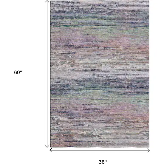 Blush Blue And Ivory Striped Washable Area Rug With UV Protection Photo 3