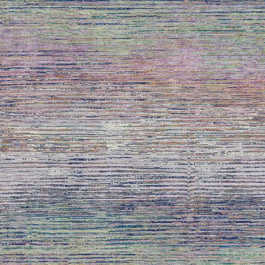 Blush Blue And Ivory Striped Washable Area Rug With UV Protection Photo 2