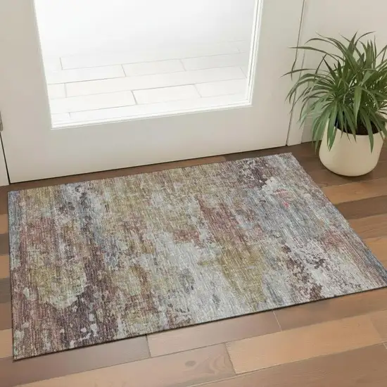 Blush Blue And Ivory Striped Washable Area Rug With UV Protection Photo 2